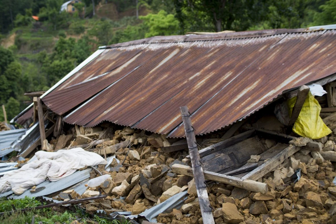 A structure destroyed by an earthquake.