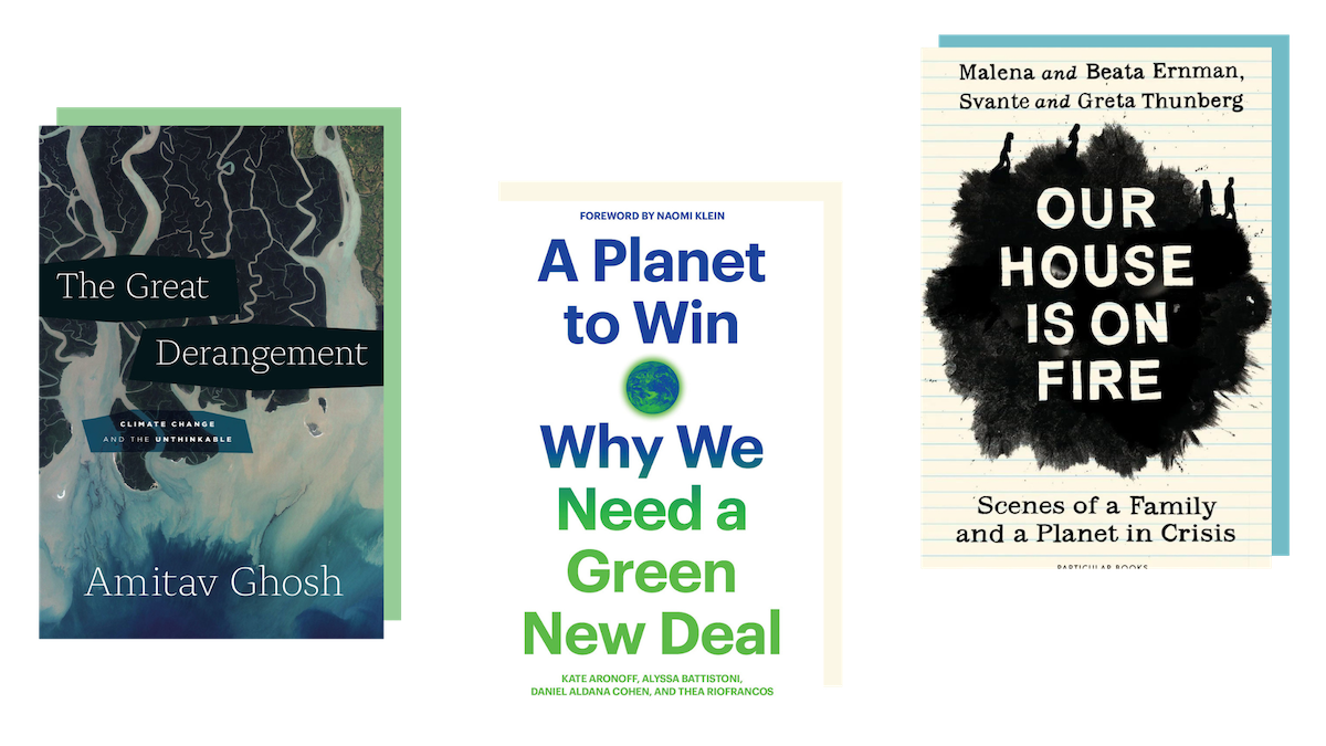 The Great Derangement (Amitav Ghosh), A Planet to Win (Kate Aronoff, Alyssa Battistoni, Daniel Aldana Cohen, and Thea Riofrancos), and Our House Is on Fire (Beata Thunberg, Svante Thunberg, Greta Thunberg, Malena Ernman)