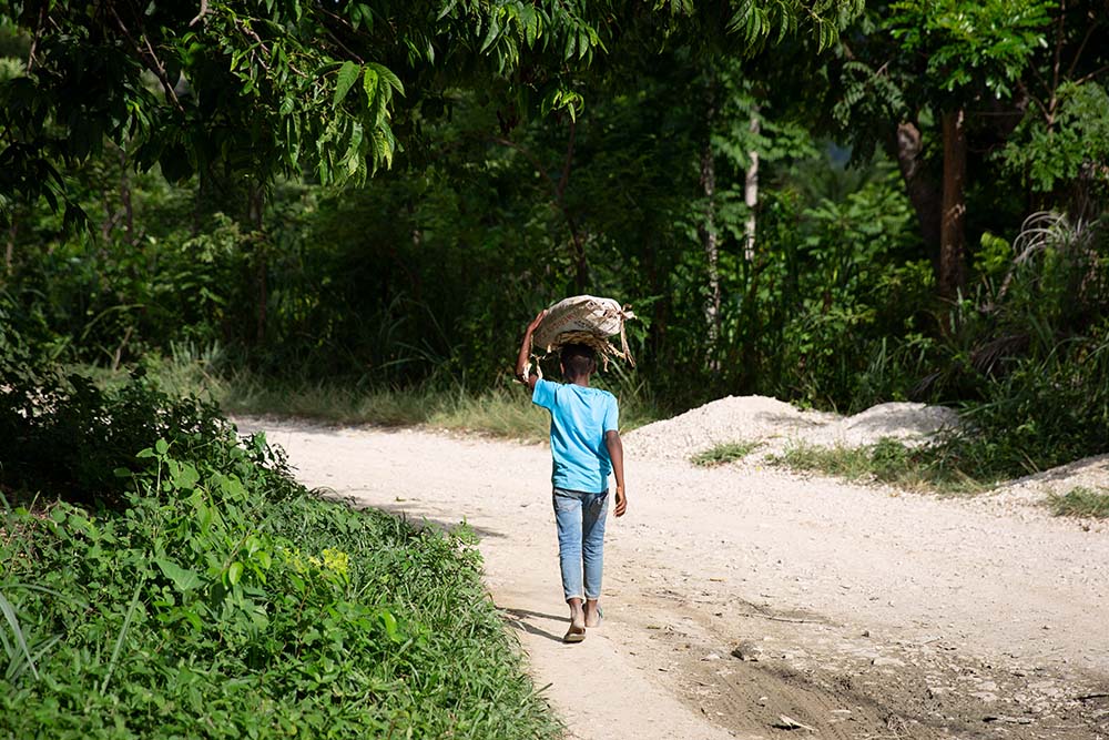 boy carrying produce in haiti