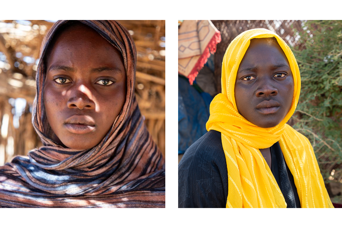 Dijda* (left) and Nayla* (right) from their temporary homes in a refugee camp in eastern Chad. (Photos: Eugene Ikua/Concern Worldwide)