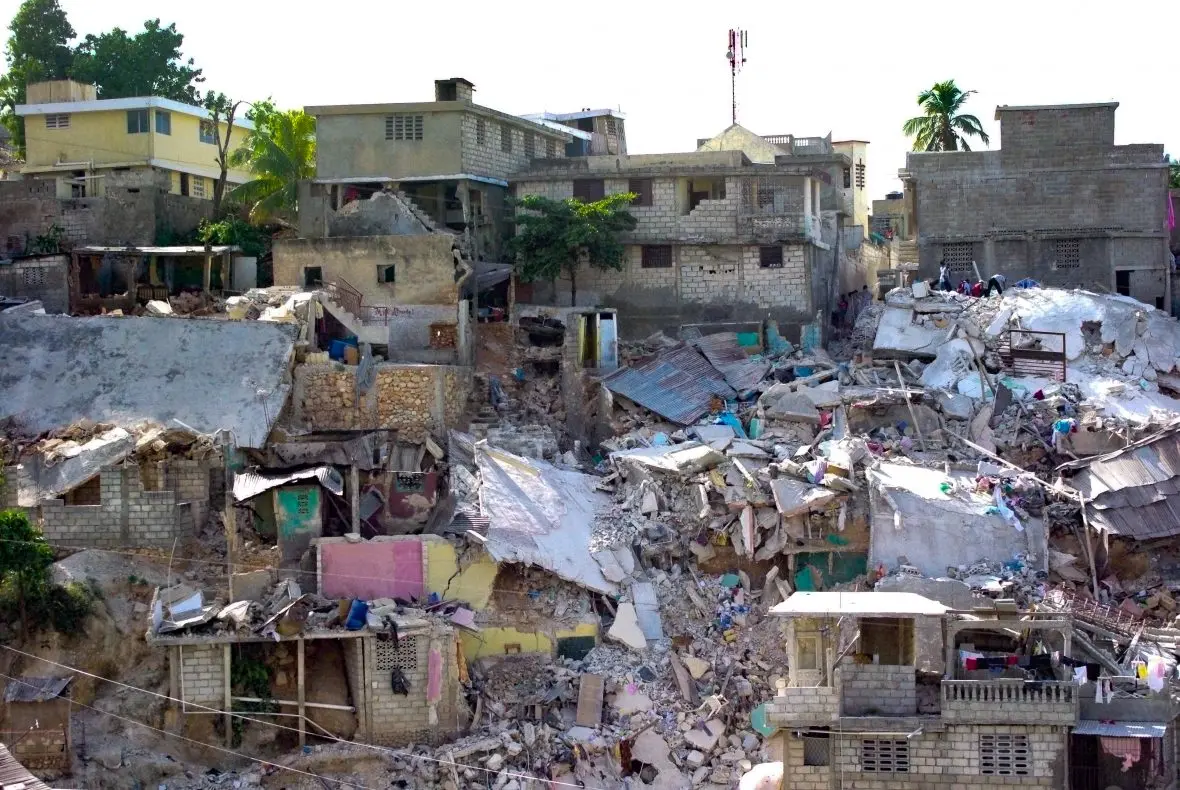 Collapsed buildings.