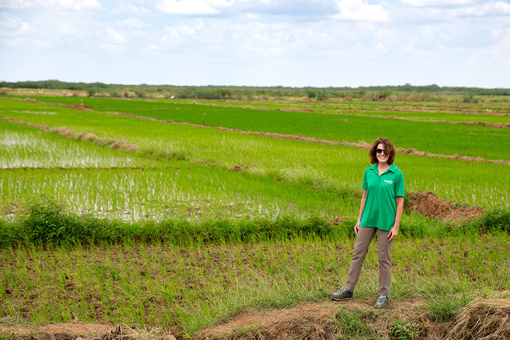 Woman in a Concern Worldwide shirt in a field in Kenya