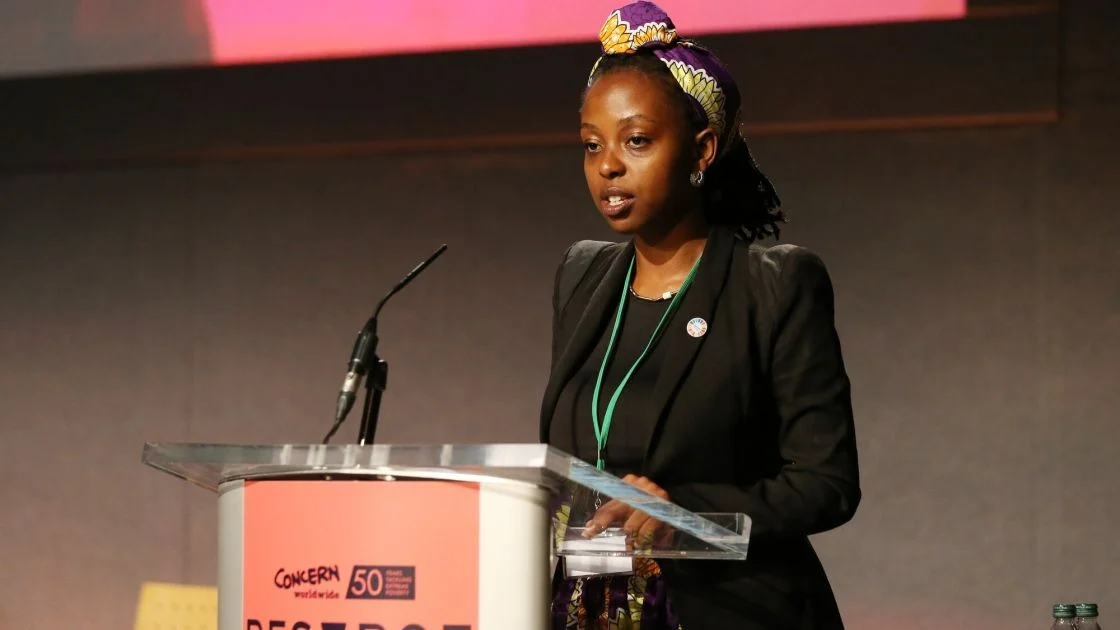 Concern Youth Ambassador, Aline Joyce Berabose pictured while giving her address entitled 'A Journey of Hope' at the Concern Resurge Conference, Dublin Castle (Photo: Photocall Ireland / Concern Worldwide)