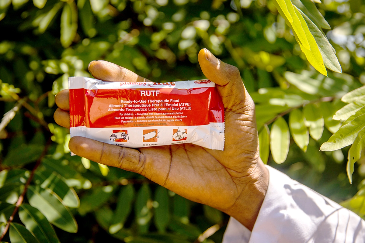 A packet of Plumpy'Nut, the original ready-to-use therapeutic food, or RUTF. (Photo: Hugh Kinsella Cunningham/Concern Worldwide)