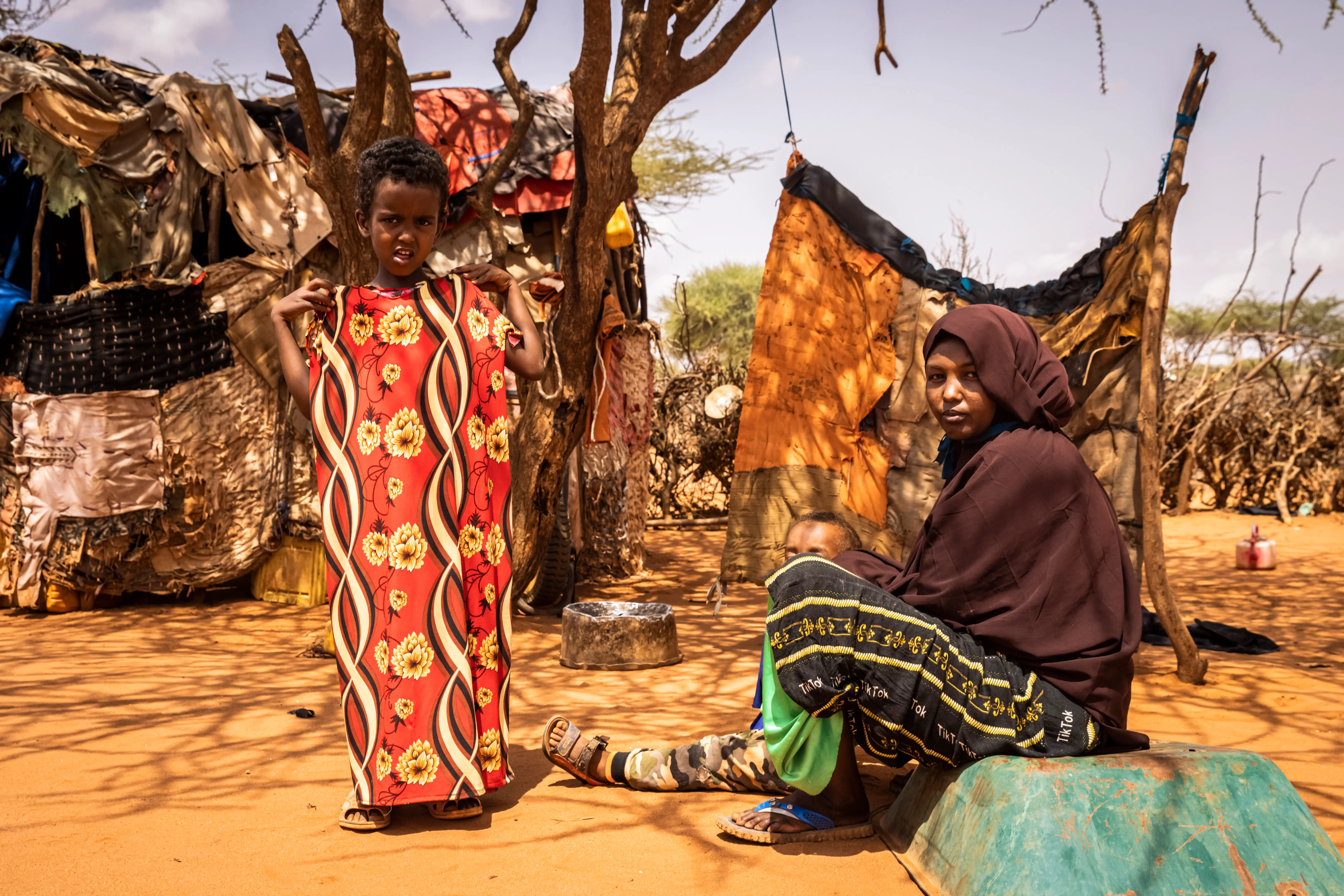 Somali pastoralist with two of her children