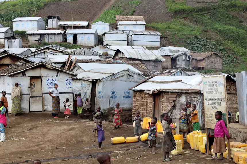 Bulengo camp, one of the newest camps in DRC, is built on ground made of broken volcanic rocks, and heavy rains almost daily leave the ground muddy and wet, making it inhospitable and sometimes impassable for people using crutches or wheelchairs. (Photo: Concern Worldwide)