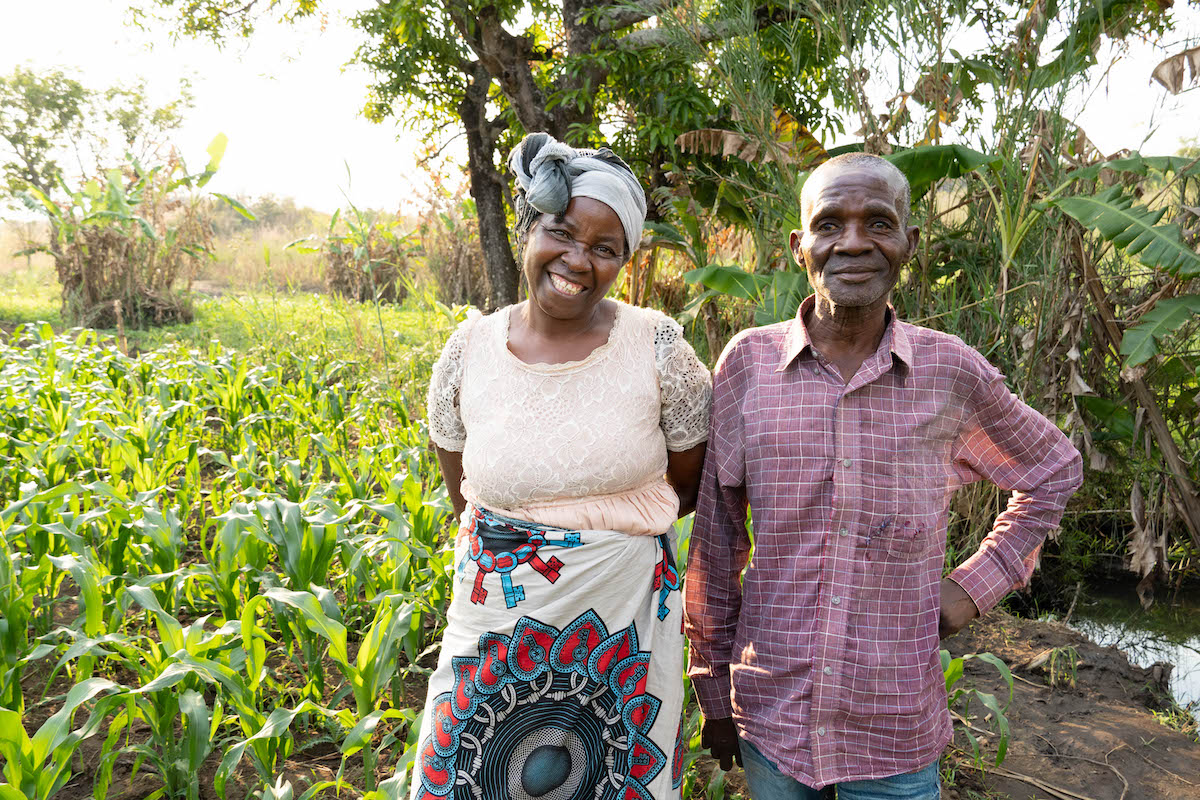 Josephine Kazembe and her husband Andalasani in their maize field in Magaleta village in Neno district. (Photo: Chris Gagnon/Concern Worldwide)