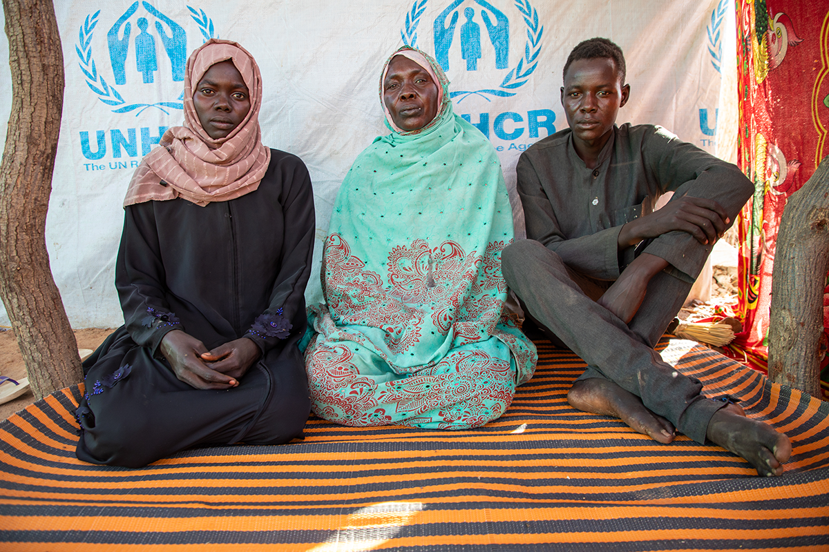 Fatima* (48) with her children, Kaltouma* (21) and Abdul* (19) on the right. (Photo: Eugene Ikua/Concern Worldwide)