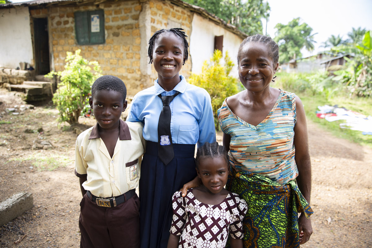 Favor B Tarr, with three of her children, Shem, Princess, and Jessica, at their home in Kaytor Town, Grand Bassa, Liberia. (Photo: Kieran McConville/Concern Worldwide)