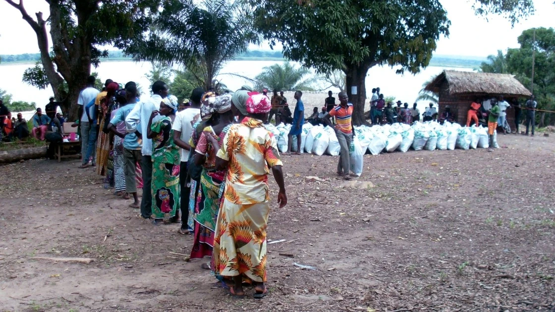 A Concern-led distribution of hygiene kits and non-food essentials in the village of Tokokota, Central African Republic. Amid a protracted crisis, the region faced flooding earlier this year. (Photo: Concern Worldwide)