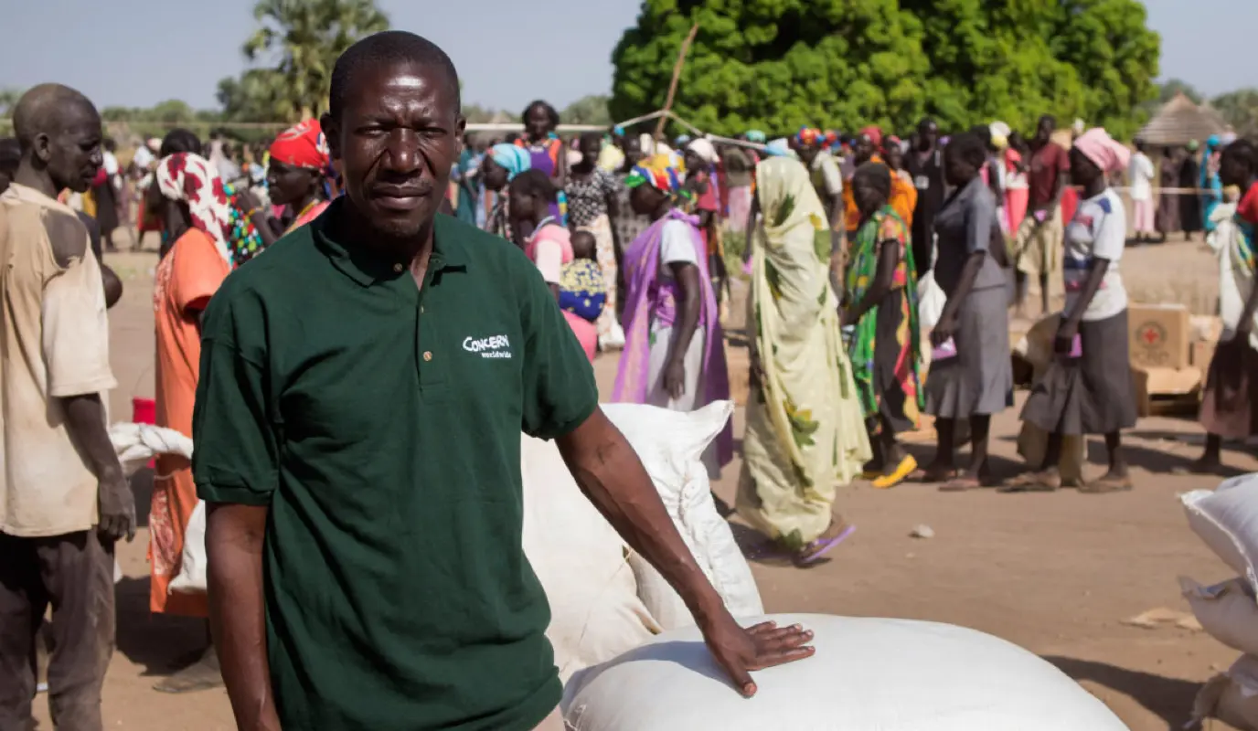 Food supplies are distributed by Concern at a protection of civilians (POC) site in South Sudan.