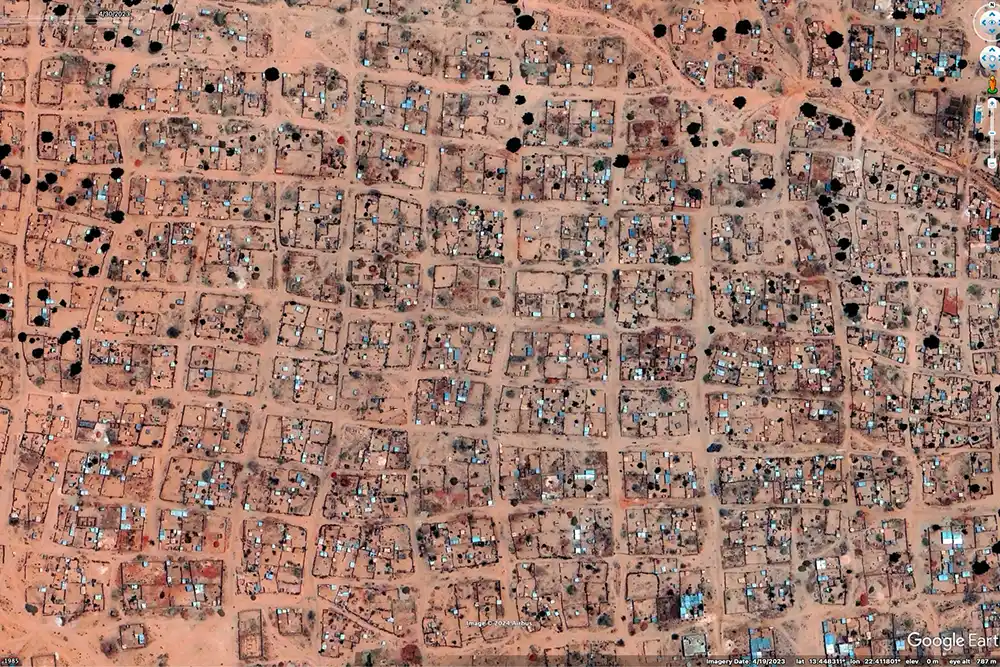 satellite image of El Geneina Sudan on 19th April 2023