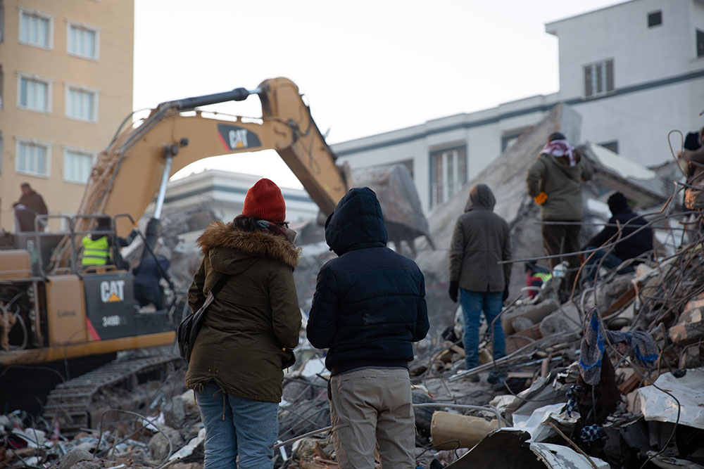 People wait anxiously for news of survivors in the wake of the Turkey earthquake