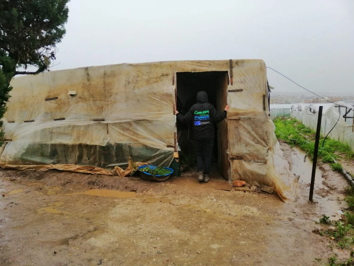 A Concern team member visits a refugee shelter in Lebanon.